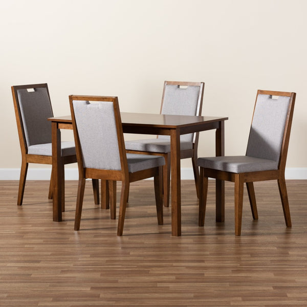 Baxton Studio Baxton Studio 5-Piece Modern Dining Set - Grey Upholstered Chairs & Walnut Table for Elegant Spaces Rosa-Grey/Walnut-5PC Dining Set