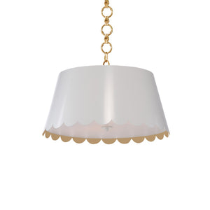 Wildwood Mirasol Pendant By Meg Braff For Wildwood — Three-Light White Shade With Scalloped Edge And Warm Gold Interior 10h x 21w x 21d 12143