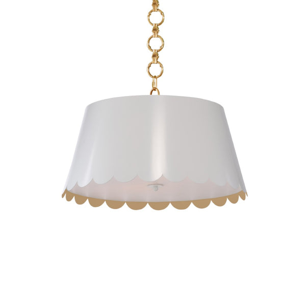 Wildwood Mirasol Pendant By Meg Braff For Wildwood — Three-Light White Shade With Scalloped Edge And Warm Gold Interior 10h x 21w x 21d 12143