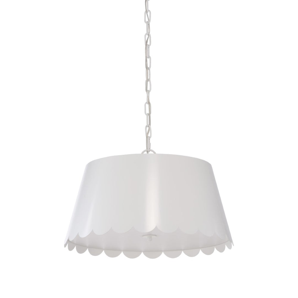 Wildwood Mirasol Pendant By Meg Braff For Wildwood — Three-Light White Shade With Scalloped Edge And Warm Gold Interior 10h x 21w x 21d 12143