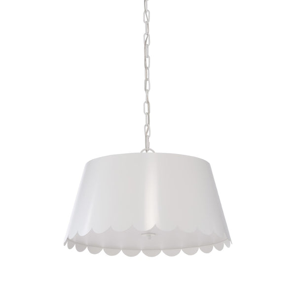 Wildwood Mirasol Pendant By Meg Braff For Wildwood — Three-Light White Shade With Scalloped Edge And Warm Gold Interior 10h x 21w x 21d 12143