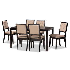 Baxton Studio Baxton Suvi 7-Piece Dining Set - Modern Sand Upholstered Chairs & Dark Brown Wood Table for Comfort Suvi-Sand/Dark Brown-7PC Dining Set