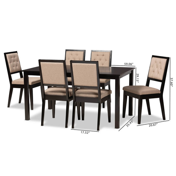 Baxton Studio Baxton Suvi 7-Piece Dining Set - Modern Sand Upholstered Chairs & Dark Brown Wood Table for Comfort Suvi-Sand/Dark Brown-7PC Dining Set