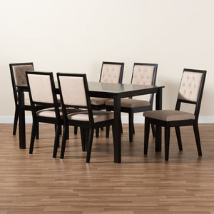Baxton Studio Baxton Suvi 7-Piece Dining Set - Modern Sand Upholstered Chairs & Dark Brown Wood Table for Comfort Suvi-Sand/Dark Brown-7PC Dining Set