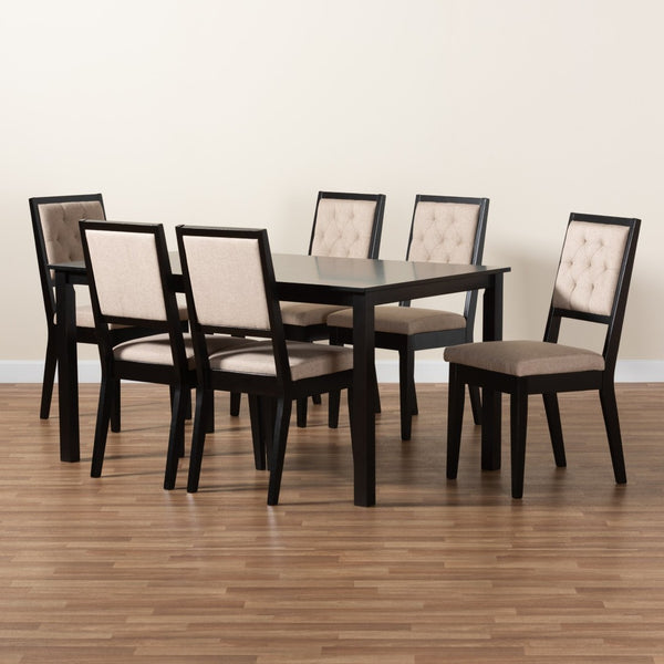 Baxton Studio Baxton Suvi 7-Piece Dining Set - Modern Sand Upholstered Chairs & Dark Brown Wood Table for Comfort Suvi-Sand/Dark Brown-7PC Dining Set