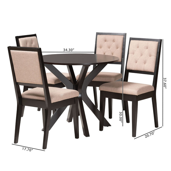 Baxton Studio Baxton Studio Mana Modern 5-Piece Dining Set - Round Table & Plush Sand Chairs for Stylish Dining Mana-Sand/Dark Brown-5PC Dining Set