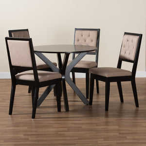 Baxton Studio Baxton Studio Mana Modern 5-Piece Dining Set - Round Table & Plush Sand Chairs for Stylish Dining Mana-Sand/Dark Brown-5PC Dining Set