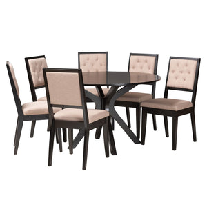Baxton Studio Baxton Studio Mana 7-Piece Modern Dining Set with Plush Chairs and Stylish Round Table Design Mana-Sand/Dark Brown-7PC Dining Set