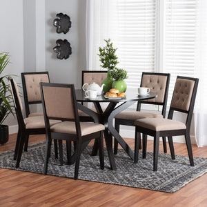 Baxton Studio Baxton Studio Mana 7-Piece Modern Dining Set with Plush Chairs and Stylish Round Table Design Mana-Sand/Dark Brown-7PC Dining Set