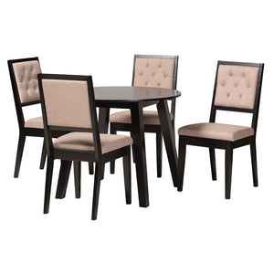 Baxton Studio Baxton Alani Modern 5-Piece Beige Fabric Dining Set with Dark Brown Wood - Stylish & Comfortable! Alani-Sand/Dark Brown-5PC Dining Set