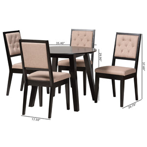 Baxton Studio Baxton Alani Modern 5-Piece Beige Fabric Dining Set with Dark Brown Wood - Stylish & Comfortable! Alani-Sand/Dark Brown-5PC Dining Set
