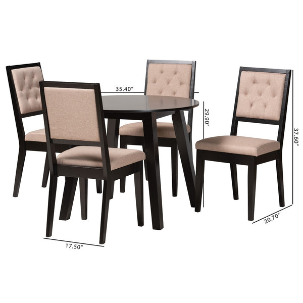 Baxton Studio Baxton Alani Modern 5-Piece Beige Fabric Dining Set with Dark Brown Wood - Stylish & Comfortable! Alani-Sand/Dark Brown-5PC Dining Set
