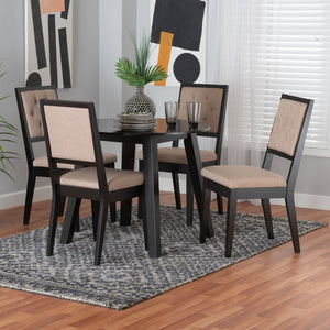 Baxton Studio Baxton Alani Modern 5-Piece Beige Fabric Dining Set with Dark Brown Wood - Stylish & Comfortable! Alani-Sand/Dark Brown-5PC Dining Set