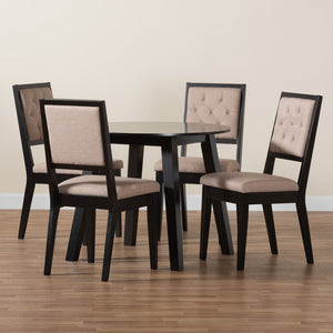 Baxton Studio Baxton Alani Modern 5-Piece Beige Fabric Dining Set with Dark Brown Wood - Stylish & Comfortable! Alani-Sand/Dark Brown-5PC Dining Set