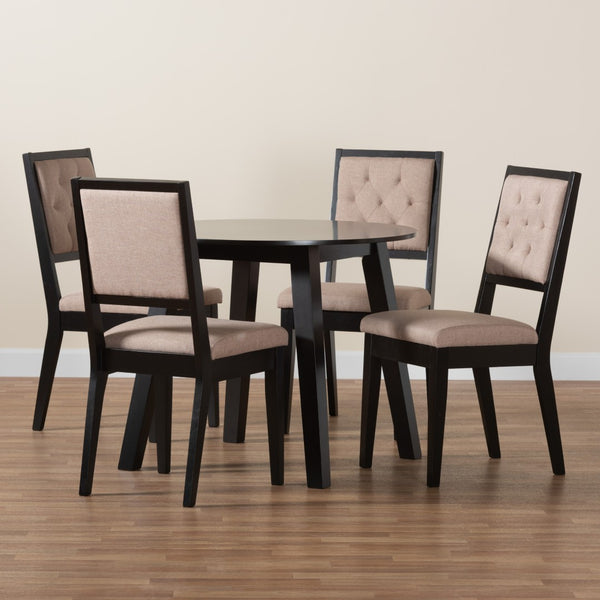 Baxton Studio Baxton Alani Modern 5-Piece Beige Fabric Dining Set with Dark Brown Wood - Stylish & Comfortable! Alani-Sand/Dark Brown-5PC Dining Set