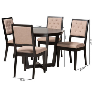 Baxton Studio Baxton Modern Beige Fabric Dining Set - 5-Piece Round Table & Tufted Chairs for Stylish Dining Kala-Sand/Dark Brown-5PC Dining Set