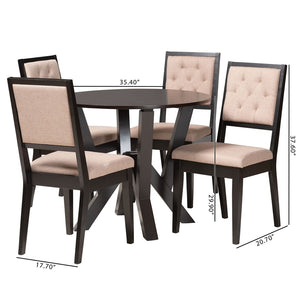 Baxton Studio Baxton Studio Kai Modern 5-Piece Dining Set - Round Table & Diamond-Tufted Chairs in Sand Fabric Kai-Sand/Dark Brown-5PC Dining Set