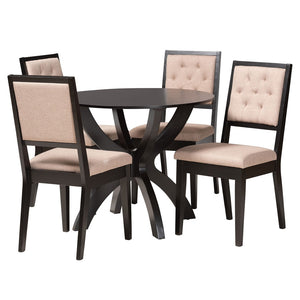 Baxton Studio Baxton Noe 5-Piece Modern Dining Set with Sculptural Table & Plush Sand Upholstered Chairs Noe-Sand/Dark Brown-5PC Dining Set