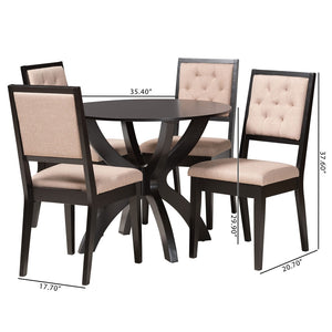 Baxton Studio Baxton Noe 5-Piece Modern Dining Set with Sculptural Table & Plush Sand Upholstered Chairs Noe-Sand/Dark Brown-5PC Dining Set