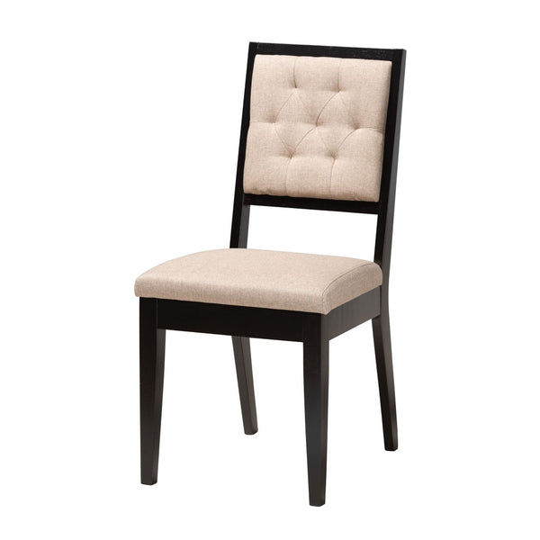Baxton Studio Baxton Noe 5-Piece Modern Dining Set with Sculptural Table & Plush Sand Upholstered Chairs Noe-Sand/Dark Brown-5PC Dining Set
