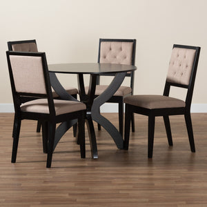 Baxton Studio Baxton Noe 5-Piece Modern Dining Set with Sculptural Table & Plush Sand Upholstered Chairs Noe-Sand/Dark Brown-5PC Dining Set