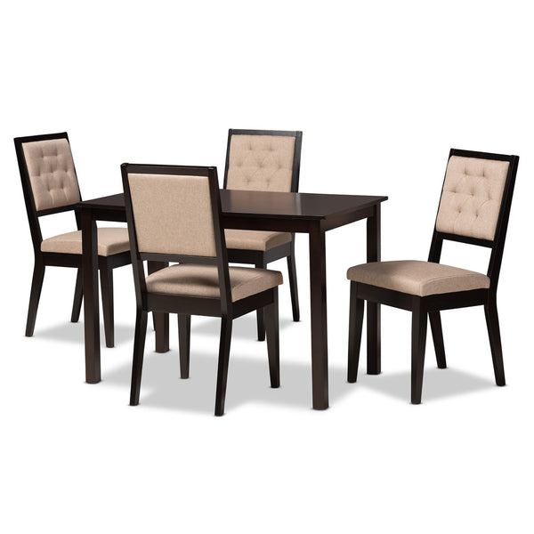 Baxton Studio Baxton Studio Suvi 5-Piece Modern Dining Set with Sand Upholstered Chairs & Dark Brown Wood Finish Suvi-Sand/Dark Brown-5PC Dining Set