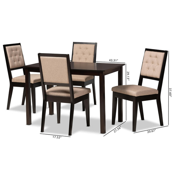 Baxton Studio Baxton Studio Suvi 5-Piece Modern Dining Set with Sand Upholstered Chairs & Dark Brown Wood Finish Suvi-Sand/Dark Brown-5PC Dining Set