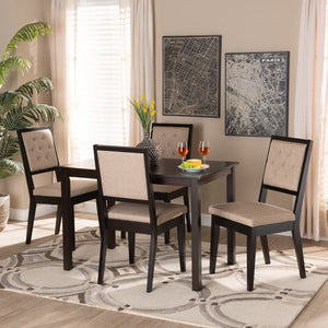 Baxton Studio Baxton Studio Suvi 5-Piece Modern Dining Set with Sand Upholstered Chairs & Dark Brown Wood Finish Suvi-Sand/Dark Brown-5PC Dining Set
