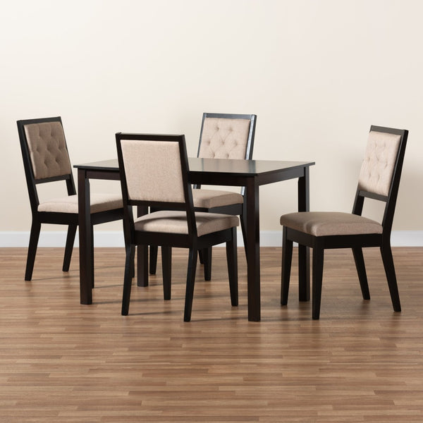 Baxton Studio Baxton Studio Suvi 5-Piece Modern Dining Set with Sand Upholstered Chairs & Dark Brown Wood Finish Suvi-Sand/Dark Brown-5PC Dining Set