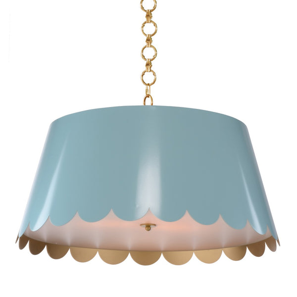 Wildwood Mirasol Scalloped Pendant Ceiling Light By Meg Braff — Spring Finish With Gold Interior, 3-Light Elegance Blue 12144
