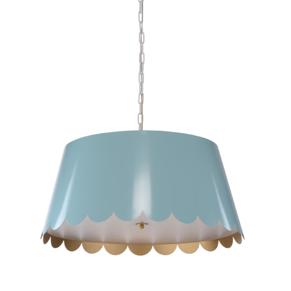 Wildwood Mirasol Scalloped Pendant Ceiling Light By Meg Braff — Spring Finish With Gold Interior, 3-Light Elegance Blue 12144