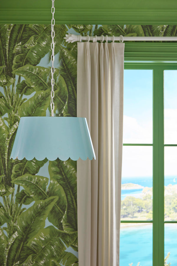 Wildwood Mirasol Scalloped Pendant Ceiling Light By Meg Braff — Spring Finish With Gold Interior, 3-Light Elegance Blue 12144