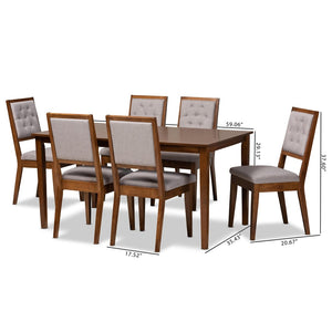 Baxton Studio Baxton Suvi 7-Piece Dining Set with Grey Fabric Chairs & Walnut Table – Modern Comfort & Style Suvi-Grey/Walnut-7PC Dining Set