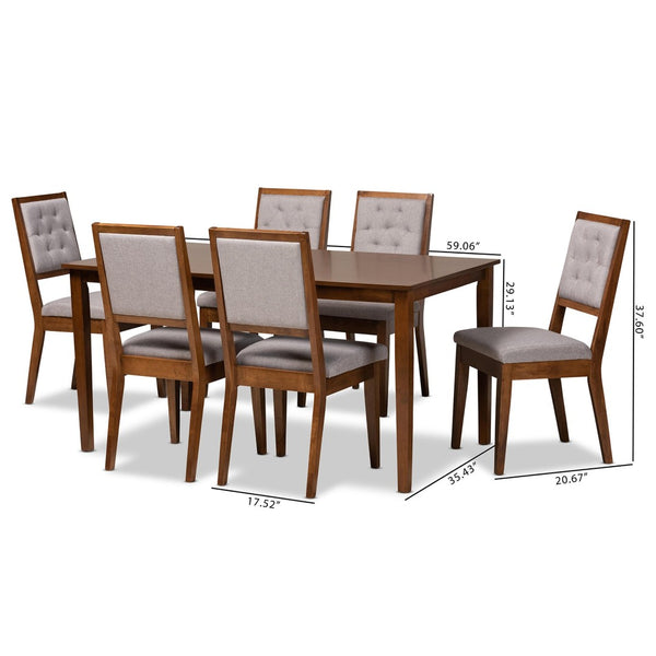 Baxton Studio Baxton Suvi 7-Piece Dining Set with Grey Fabric Chairs & Walnut Table – Modern Comfort & Style Suvi-Grey/Walnut-7PC Dining Set