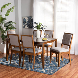 Baxton Studio Baxton Suvi 7-Piece Dining Set with Grey Fabric Chairs & Walnut Table – Modern Comfort & Style Suvi-Grey/Walnut-7PC Dining Set