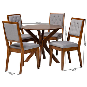 Baxton Studio Baxton Mana 5-Piece Modern Dining Set – Stylish Grey & Walnut Round Table with Upholstered Chairs Mana-Grey/Walnut-5PC Dining Set