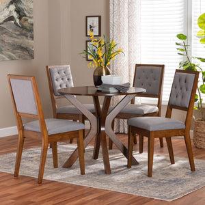 Baxton Studio Baxton Mana 5-Piece Modern Dining Set – Stylish Grey & Walnut Round Table with Upholstered Chairs Mana-Grey/Walnut-5PC Dining Set