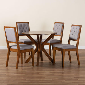 Baxton Studio Baxton Mana 5-Piece Modern Dining Set – Stylish Grey & Walnut Round Table with Upholstered Chairs Mana-Grey/Walnut-5PC Dining Set