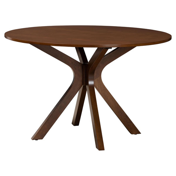 Baxton Studio Baxton Studio Mana 7-Piece Modern Dining Set with Round Table & Tufted Chairs for Stylish Gatherings Mana-Grey/Walnut-7PC Dining Set