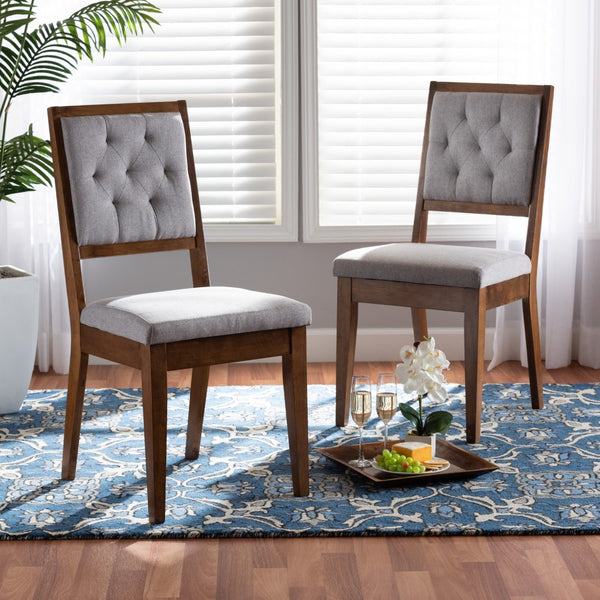 Baxton Studio Baxton Studio 2-Piece Dining Chair Set - Contemporary Grey Upholstered with Walnut Wood Finish, Comfort & Style RH2083C-Grey/Walnut-DC-2PK