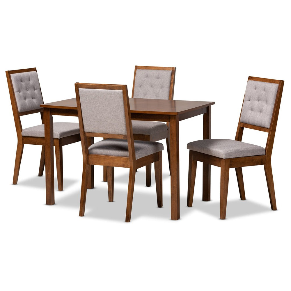 Baxton Studio Baxton Studio Suvi 5-Piece Modern Dining Set with Grey Upholstered Chairs & Walnut Finish Table Suvi-Grey/Walnut-5PC Dining Set