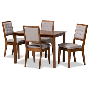 Baxton Studio Baxton Studio Suvi 5-Piece Modern Dining Set with Grey Upholstered Chairs & Walnut Finish Table Suvi-Grey/Walnut-5PC Dining Set