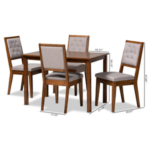 Baxton Studio Baxton Studio Suvi 5-Piece Modern Dining Set with Grey Upholstered Chairs & Walnut Finish Table Suvi-Grey/Walnut-5PC Dining Set