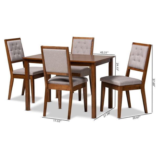Baxton Studio Baxton Studio Suvi 5-Piece Modern Dining Set with Grey Upholstered Chairs & Walnut Finish Table Suvi-Grey/Walnut-5PC Dining Set
