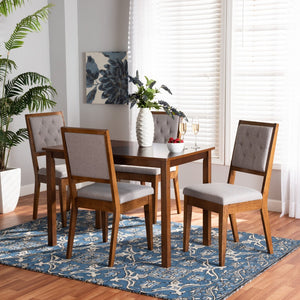 Baxton Studio Baxton Studio Suvi 5-Piece Modern Dining Set with Grey Upholstered Chairs & Walnut Finish Table Suvi-Grey/Walnut-5PC Dining Set