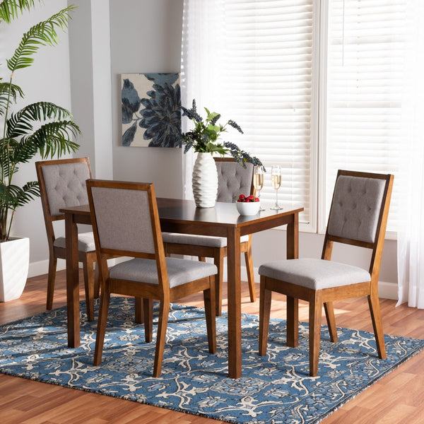 Baxton Studio Baxton Studio Suvi 5-Piece Modern Dining Set with Grey Upholstered Chairs & Walnut Finish Table Suvi-Grey/Walnut-5PC Dining Set