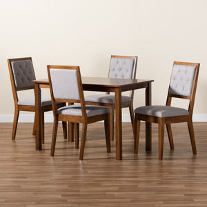Baxton Studio Baxton Studio Suvi 5-Piece Modern Dining Set with Grey Upholstered Chairs & Walnut Finish Table Suvi-Grey/Walnut-5PC Dining Set