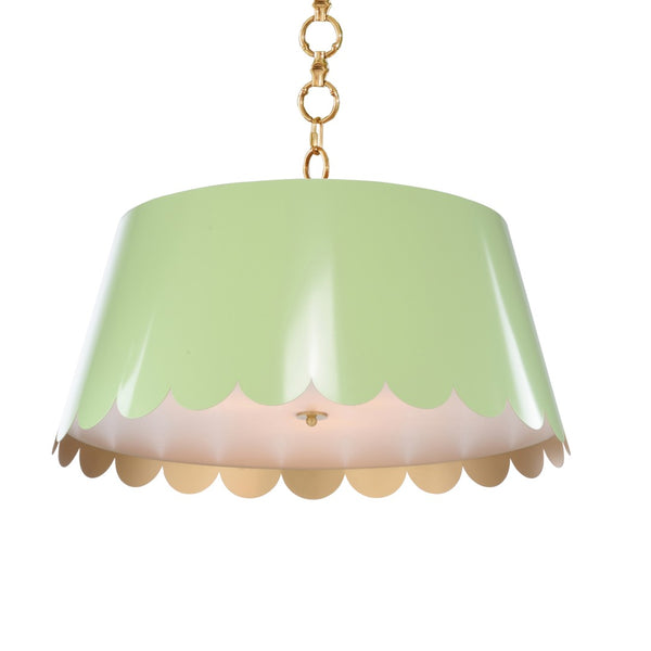 Wildwood Mirasol Scalloped Pendant Ceiling Light By Meg Braff — Spring Finish With Gold Interior, 3-Light Elegance Green 12145