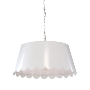 Wildwood Mirasol Pendant By Meg Braff For Wildwood — Three-Light White Shade With Scalloped Edge And Warm Gold Interior 13h x 29w x 29d 12146