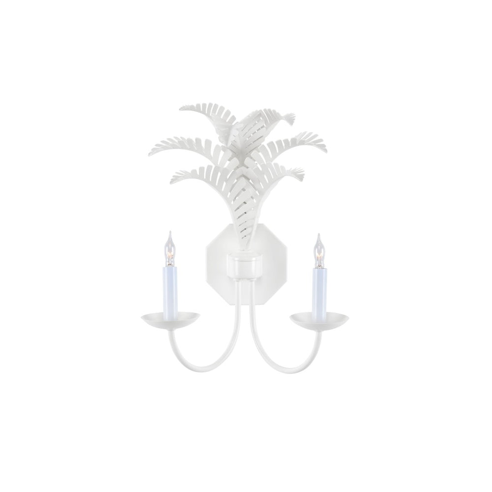 Wildwood Royal Palm Sconce Hand-Finished Two-Arm White Tole Metal With Sculpted Palm Fronds, 17.5"H 12147
